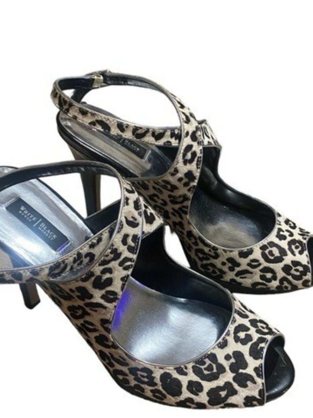 White House Black Market Leopard Print Peep-Toe Heels